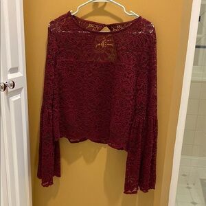 Xhilaration Red Cropped Bell Sleeve Blouse